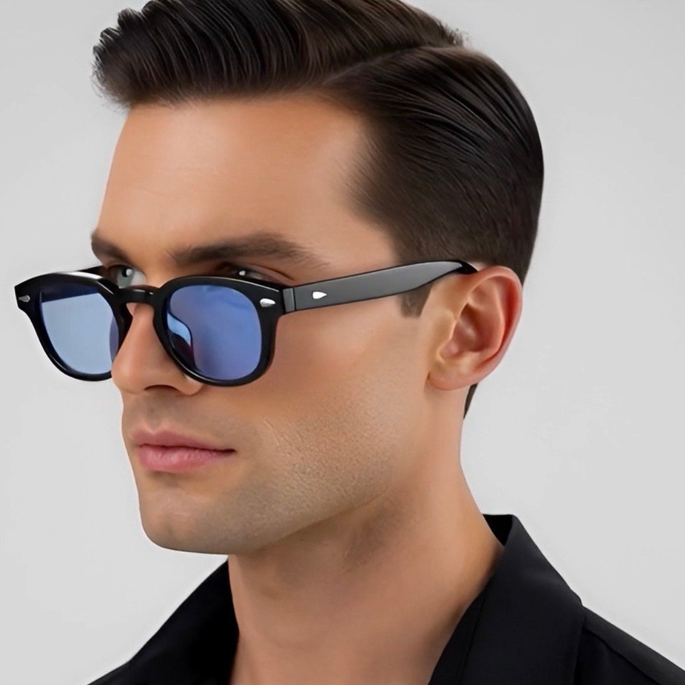 Blue Lens Sunglasses Round Frame Retro Style Men's Fashion Lentes‎ Gafas Humbres
